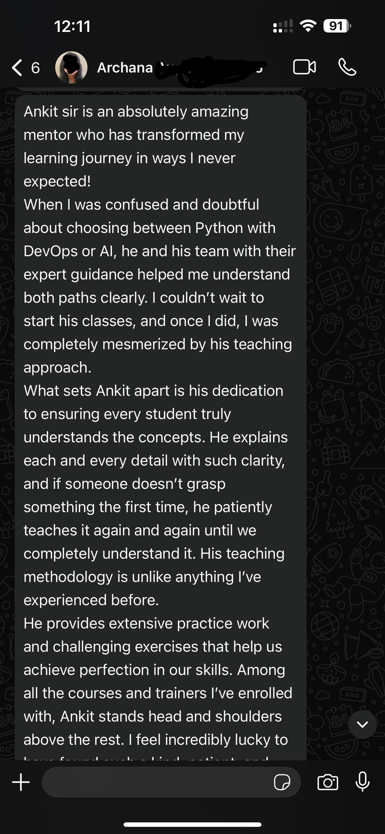 WhatsApp feedback
Shared by currently enrolled MS student