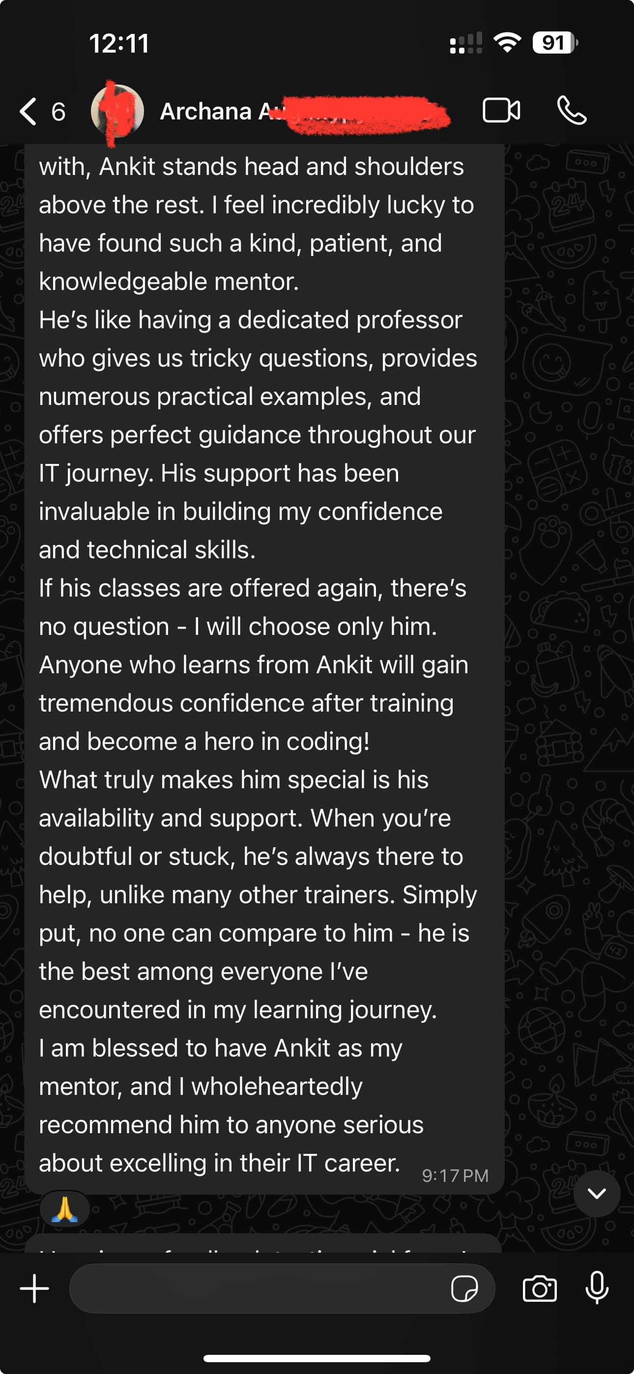 WhatsApp feedback
Shared by currently enrolled MS student
