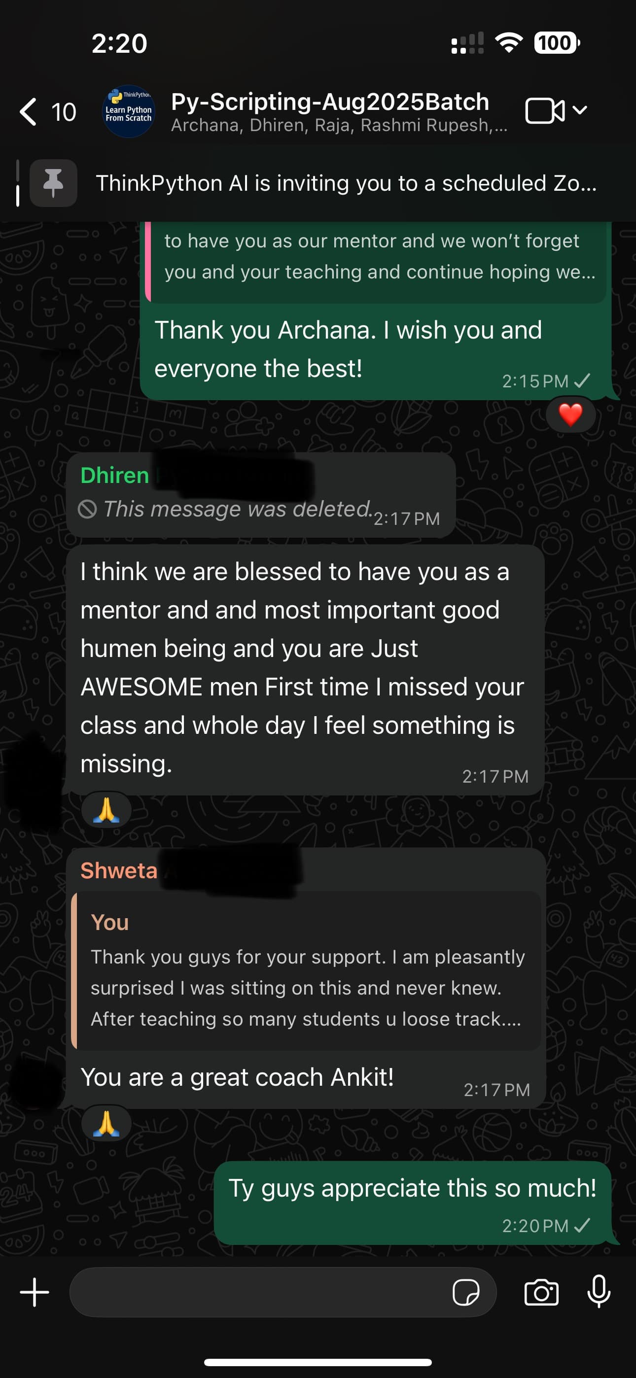 WhatsApp feedback
Shared by group batch of August 2025