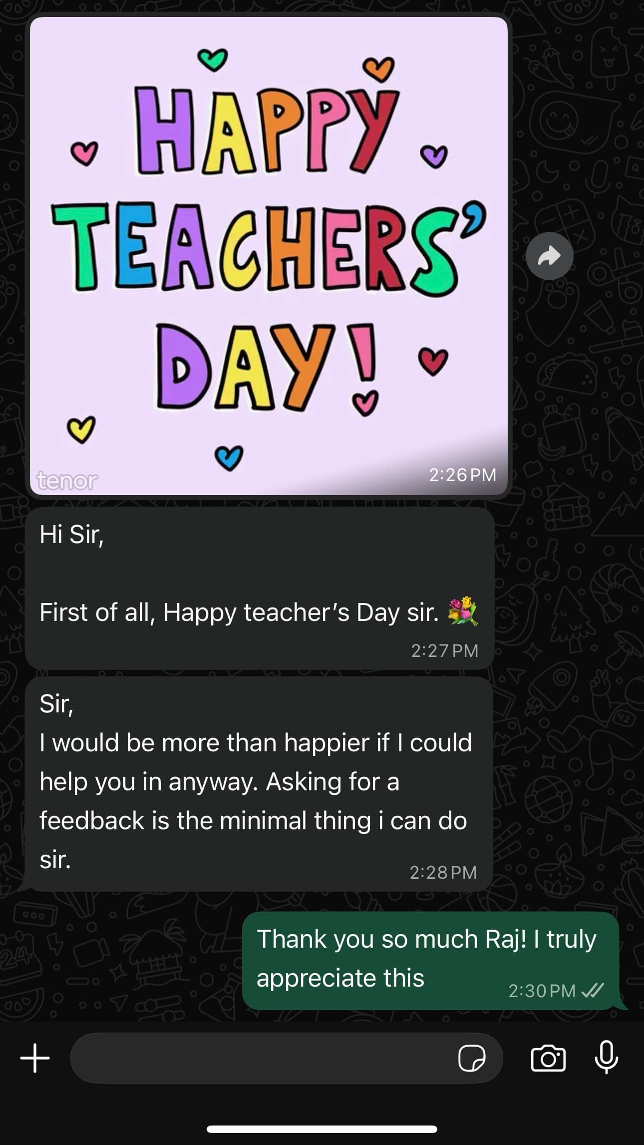 WhatsApp feedback
Shared by former batch  student