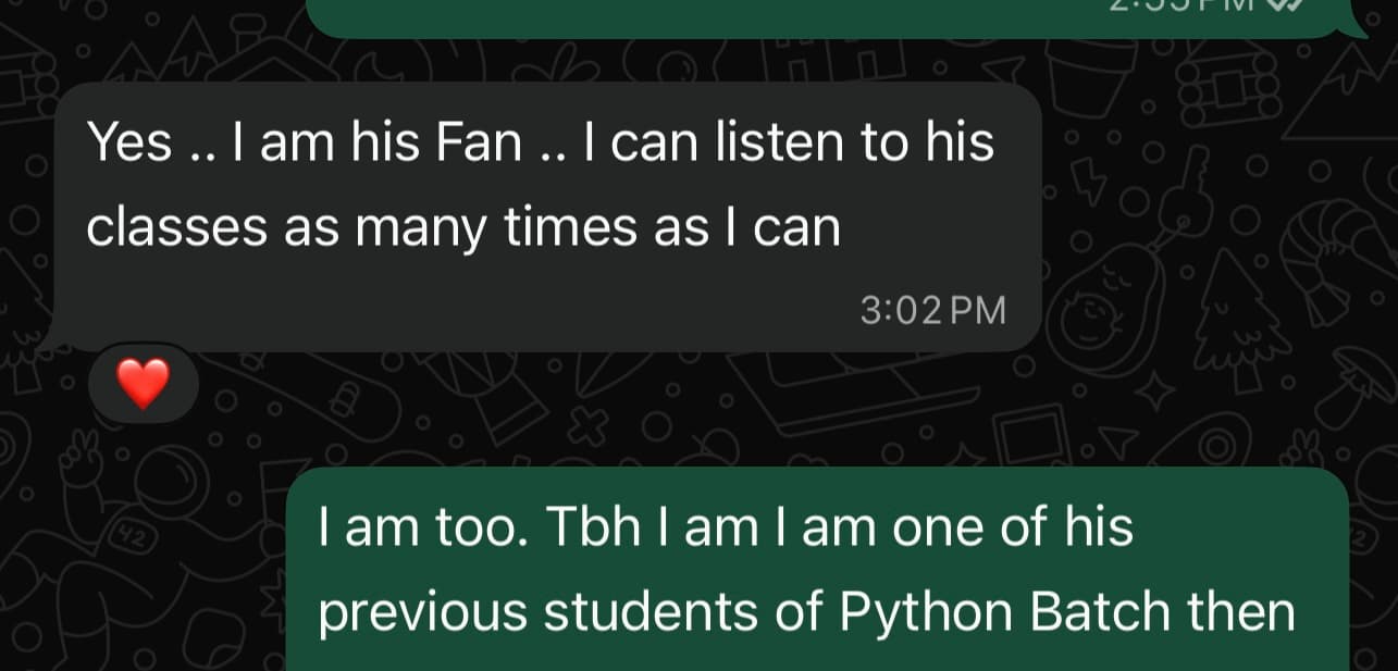 WhatsApp feedback
Shared by earlier student