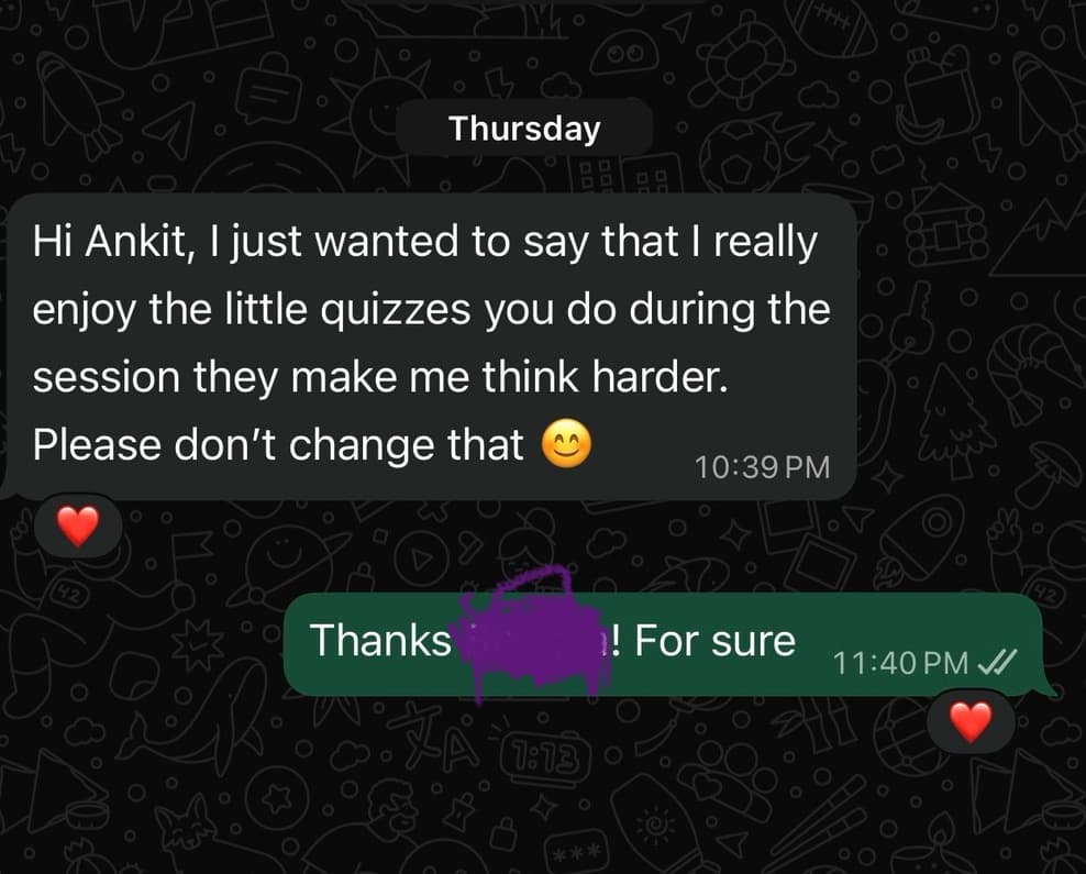 WhatsApp feedback
Shared by current batch student